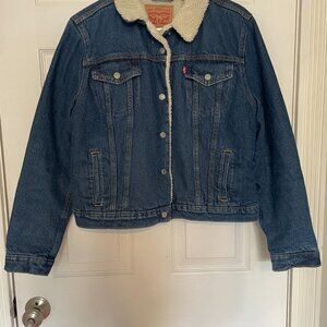 Womens Levi Strauss trucker sherpa lined denim jacket XL